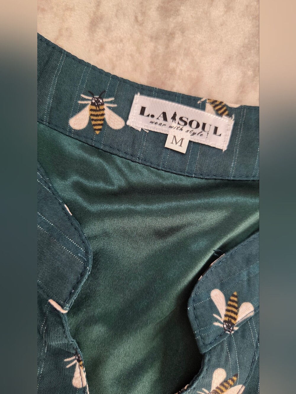 L.A. Soul Olive Green Bee Print Dress Short Whimsigoth Cottagecore Fairycore MED - Picture 3 of 5